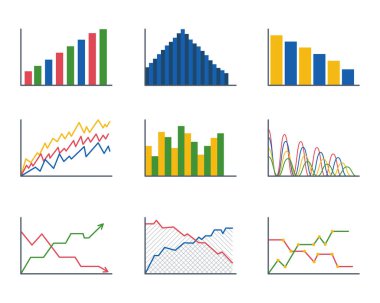 Tasarım iş veri grafiği analytics öğeleri bar pasta grafikler diyagramları ve düz simgesi infographics izole sunum rapor bilgi vektör çizim.
