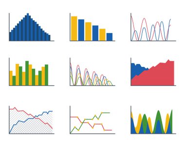 Tasarım iş veri grafiği analytics öğeleri bar pasta grafikler diyagramları ve düz simgesi infographics izole sunum rapor bilgi vektör çizim.