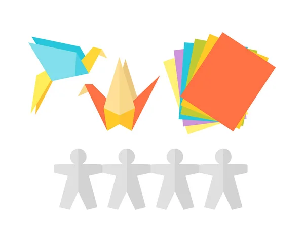 Тематические дети оригами креативность создания символы плакат в плоском стиле с художественными объектами для детей художественной школы фестиваль необычные игрушки сети векторных иллюстраций . — стоковый вектор