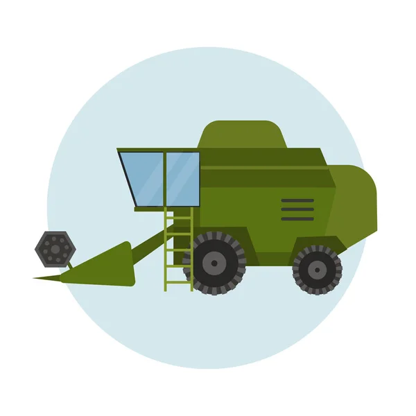 Zemědělství, průmyslové vybavení stroje zelený traktor kombinovat a venkovských stroje kukuřice auto sklizeň kolo vektorové ilustrace. — Stockový vektor