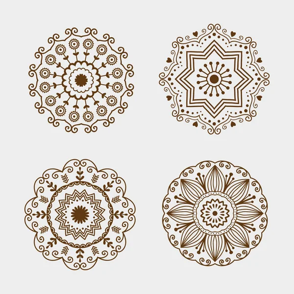 Henna tatuaje marrón mehndi flor plantilla doodle encaje ornamental elemento decorativo y patrón de diseño indio paisley arabesco mhendi embellecimiento vector . — Vector de stock