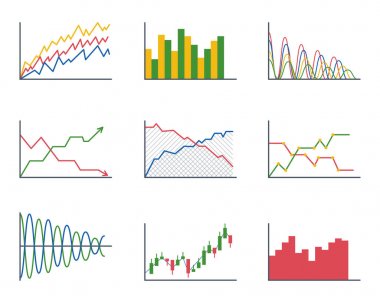 Tasarım iş veri grafiği analytics öğeleri bar pasta grafikler diyagramları ve düz simgesi infographics izole sunum rapor bilgi vektör çizim.