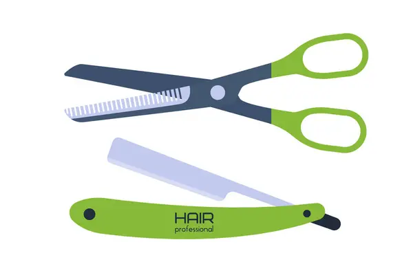 Illustration vectorielle de ciseaux sur fond blanc modèle d'équipement de garniture lame en acier signe métallique et coiffeur silhouette salon lame de travail pour le rasage . — Image vectorielle