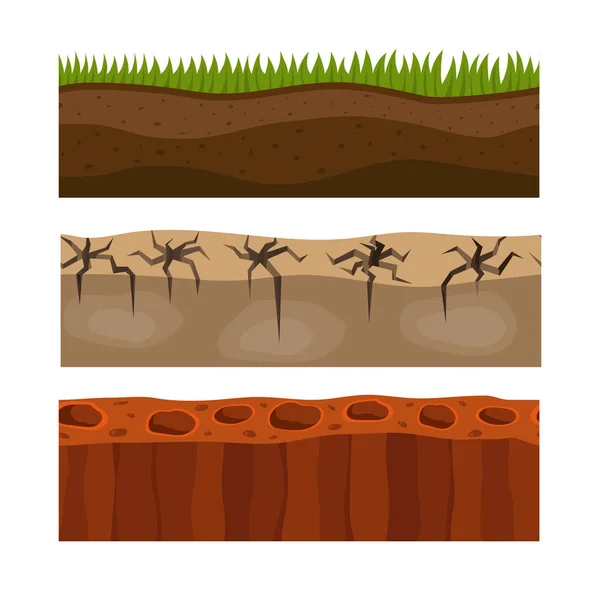 Doorsnede grond segment geïsoleerd grownd stuk natuur buiten ecologie ondergrondse en vrijstaande renderen tuin natuurlijke geoloog aarde vectorillustratie. — Stockvector