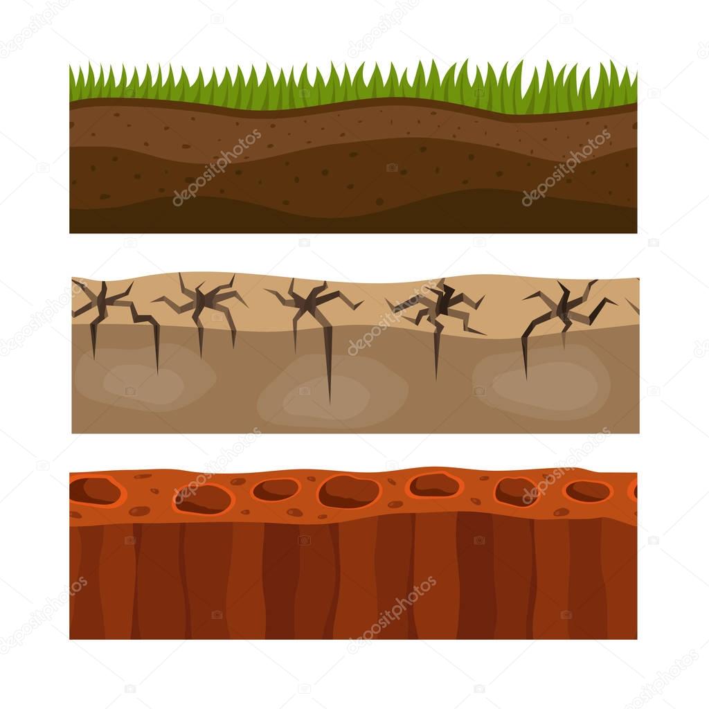 Cross section ground slice isolated grownd piece nature outdoor ecology underground and freestanding render garden natural geologist earth vector illustration.