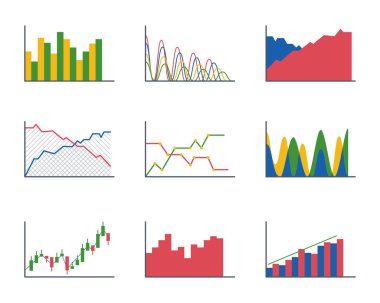 Tasarım iş veri grafiği analytics öğeleri bar pasta grafikler diyagramları ve düz simgesi infographics izole sunum rapor bilgi vektör çizim.