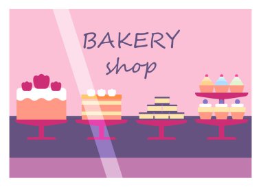 Düz tasarım Restoran Pastane Dükkanı cephe simgesi depolamak modern tente mimari pencere dış ve Pazar açık kentsel iş ev vektör çizim.