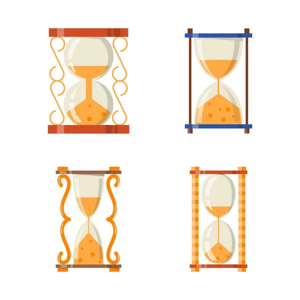 Sandglas Symbol Zeit flaches Design Geschichte zweite alte Objekt und Sanduhr Sanduhr Timer Stunde Minutenuhr Countdown Durchflussmessung Vektor Illustration. — Stockvektor