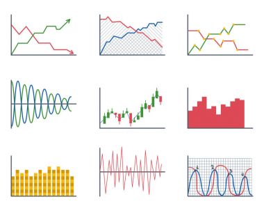 Tasarım iş veri grafiği analytics öğeleri bar pasta grafikler diyagramları ve düz simgesi infographics izole sunum rapor bilgi vektör çizim.