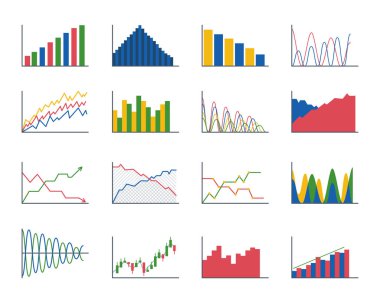 Tasarım iş veri grafiği analytics öğeleri bar pasta grafikler diyagramları ve düz simgesi infographics izole sunum rapor bilgi vektör çizim.