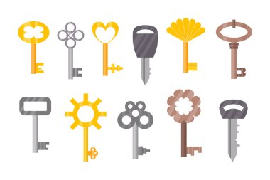 Vintage veya antika anahtarı erişim ev aracı retro metal güvenlik ev koruma izole ve dekoratif iskelet süslü gizli işaret illüstrasyon vektör.