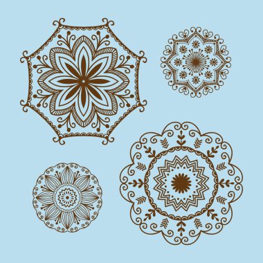 Kına dövme kahverengi mehndi çiçek şablon doodle süs dantel dekoratif unsur ve Hint tasarım desen desenli Arabesk mhendi süsleme vektör.