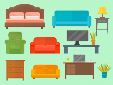 Kapalı kabin iç odası Kütüphane office kitaplık modern tuvalet siluet süsleme vektör çizim mobilya ev dekorasyonu Icon set