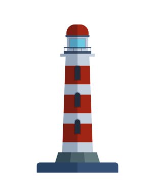 Çizgi film düz deniz feneri projektör tower deniz navigasyon rehberlik ışık vektör çizim için.