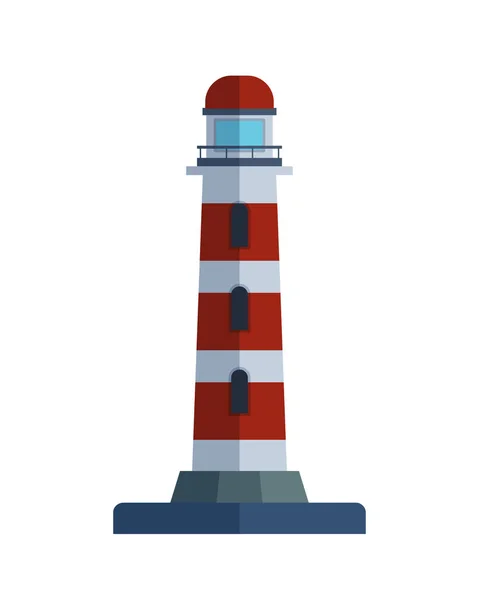 Cartoon flacher Leuchtturm Suchscheinwerferturm für maritime Navigation Führung Licht Vektor Illustration. — Stockvektor