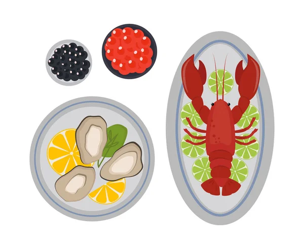 Mariscos plana sabrosa cocina deliciosa se puede utilizar para la publicidad de diseño y mariscos fresco camarones diseño web gourmet restaurante comida vector ilustración . — Archivo Imágenes Vectoriales