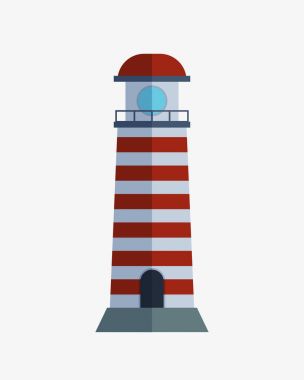 Çizgi film düz deniz feneri projektör tower deniz navigasyon rehberlik ışık vektör çizim için.