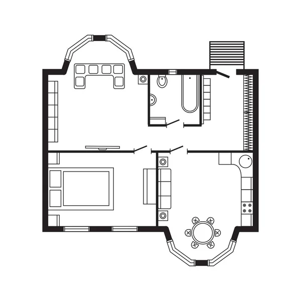 Moderní kancelář architektonický plán nábytku a stavební design interiéru kreslení projektu — Stockový vektor