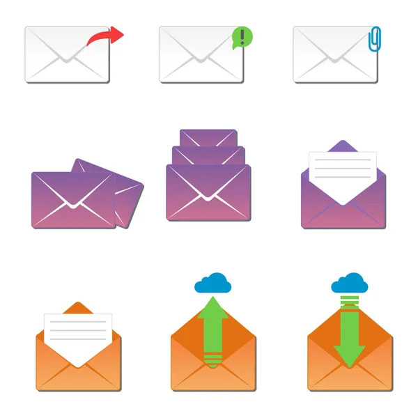 E-Mail Umschlag Abdeckung Icons Kommunikation und Büro Korrespondenz leer Abdeckung Adresse Design Papier leere Karte Geschäft Schreiben Nachricht Vektor Illustration. — Stockvektor