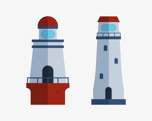 Мультфільм плоский маяк прожектор вежа для морського навігаційного наведення світла Векторні ілюстрації . — стоковий вектор