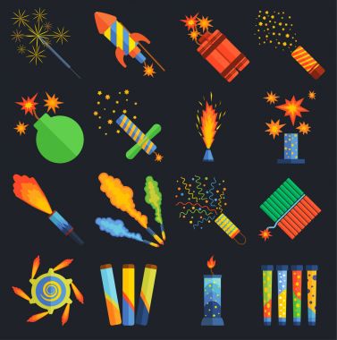 Piroteknik ve fireworks vektör.