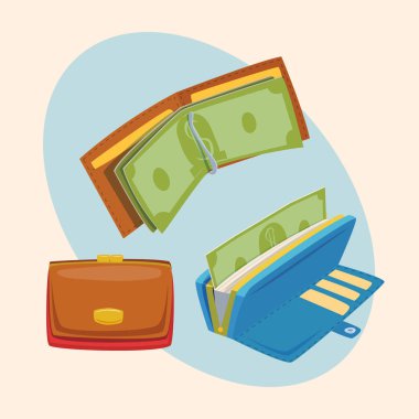 Çanta cüzdan para vektör ICO için alışveriş satın iş finansal ödeme çanta ve Aksesuar nesne trendy para servet vektör çizim ile.