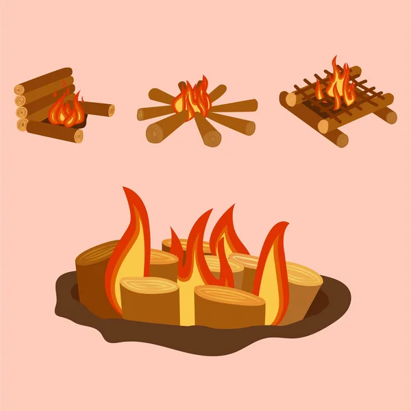 Απομονωμένη εικονογράφηση της campfire καταγράφει καύση φωτιά και καυσόξυλα στοίβα διάνυσμα — Διανυσματικό Αρχείο