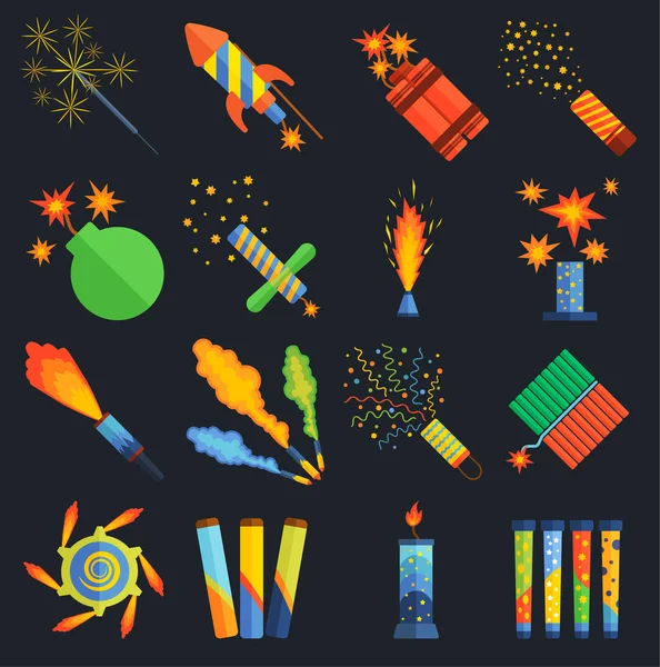 Pyrotechnics and fireworks vector. — Stock Vector