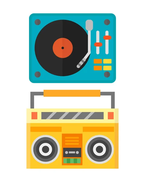DJ music mixer berendezések csatornák diszkó technológia fél nightclub keverés vektoros illusztráció. — Stock Vector