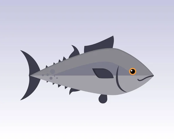 Niedlich Fisch grau cartoon lustig Schwimmen Grafik Tier Charakter und Unterwasser Ozean Tierwelt Natur aquatische Flosse marine Wasser Vektor Illustration. — Stockvektor