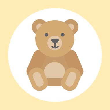 Hediyelik oyuncak ayıcık simgesi bebek çizgi film karakteri vektör illüstrasyon kahverengi tebrik izole