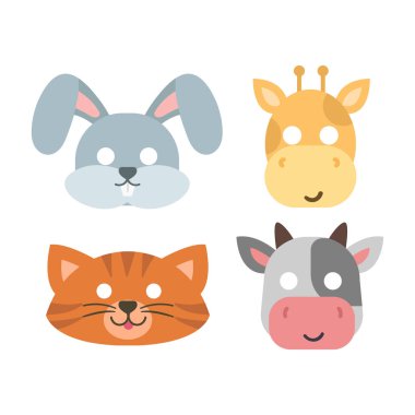 Festival dekorasyon maskeli balo ve parti kostüm sevimli çizgi baş dekor izole kutlama vektör çizim hayvanlar karnaval maskesi vektör ayarla.