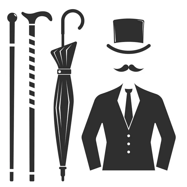 Estilo vintage diseño hipster caballero vector ilustración silueta negro diseño bigote elemento . — Vector de stock