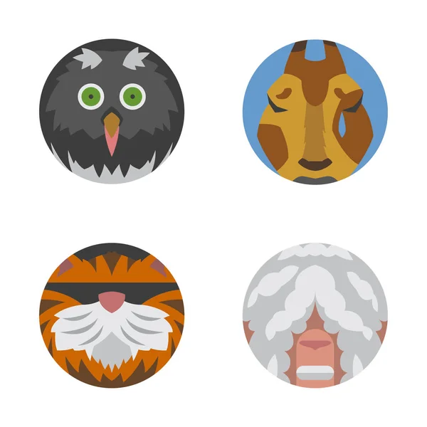 Animais bonitos emoções ícones isolado divertido conjunto rosto feliz personagem emoji cômico adorável animal de estimação e expressão sorriso coleção selvagem avatar vetor ilustração . — Vetor de Stock