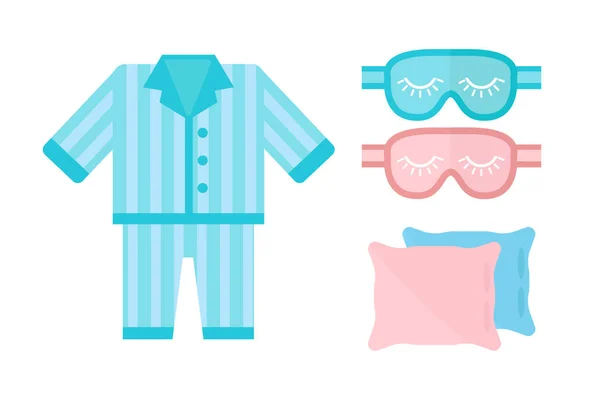 Sueño pijama icono vector ilustración cama signo símbolo aislado sueño dormitorio hora de dormir pijamas almohada venda de ojos — Vector de stock