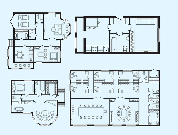 Moderní kancelář architektonický plán nábytku a stavební design interiéru kreslení projektu — Stockový vektor