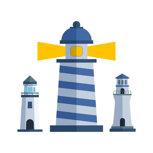 Desenhos animados torre holofote de farol plana para navegação marítima orientação ilustração vetor de luz . — Vetor de Stock