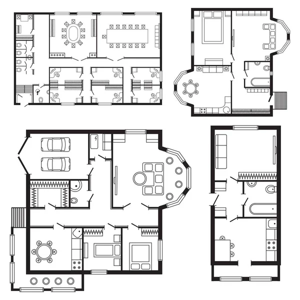 Moderne kantoor architectonische plan interieur meubelen en bouw design project tekening — Stockvector