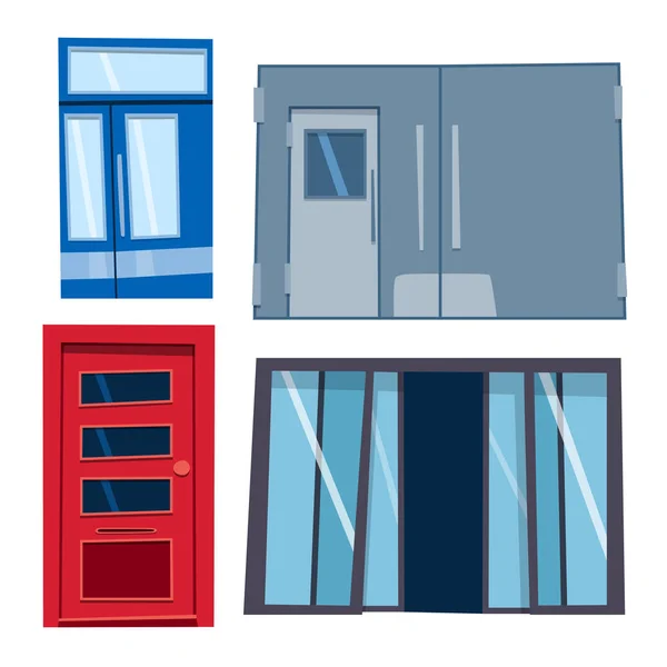 Puerta de color frente a la casa y la construcción de diseño plano estilo aislado vector ilustración moderna nueva decoración abierta elegante habitación cerradura . — Archivo Imágenes Vectoriales