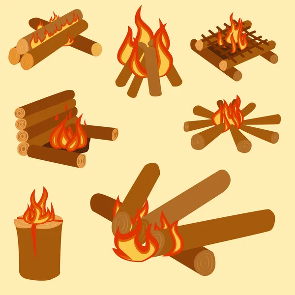 Ilustración aislada de troncos de fogata que queman hogueras y vectores de leña — Archivo Imágenes Vectoriales