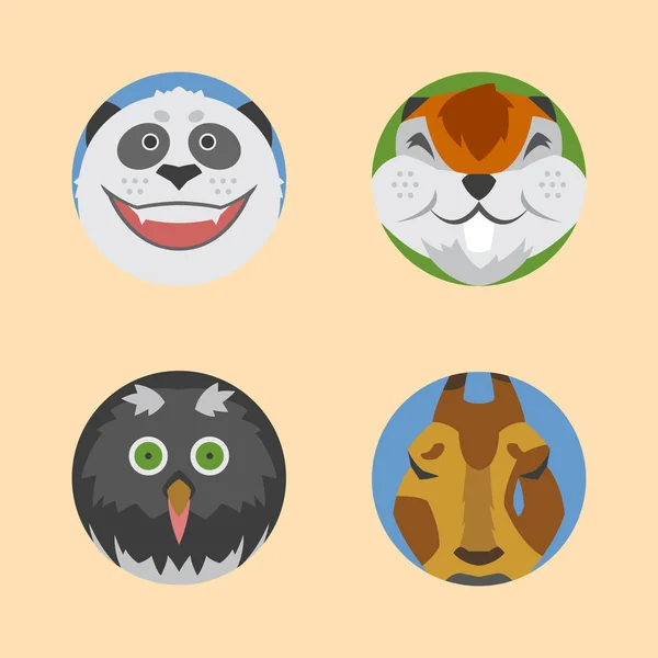 Animais bonitos emoções ícones isolado divertido conjunto rosto feliz personagem emoji cômico adorável animal de estimação e expressão sorriso coleção selvagem avatar vetor ilustração . — Vetor de Stock