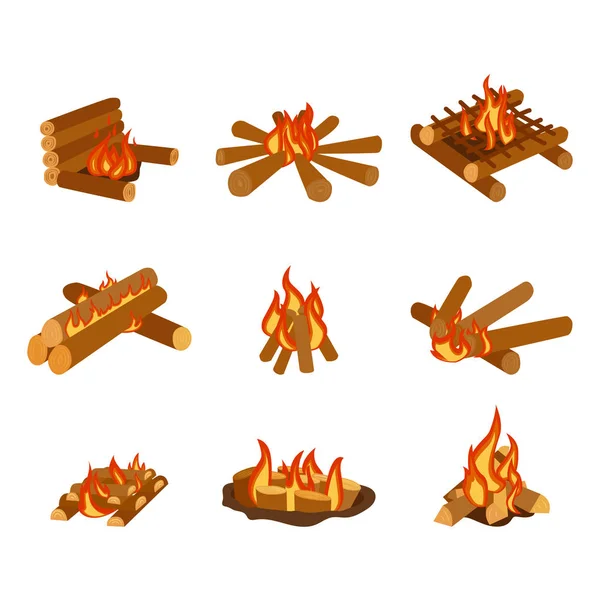 Isolierte Illustration von Lagerfeuerstämmen, die Lagerfeuer und Brennholzstapelvektor verbrennen — Stockvektor