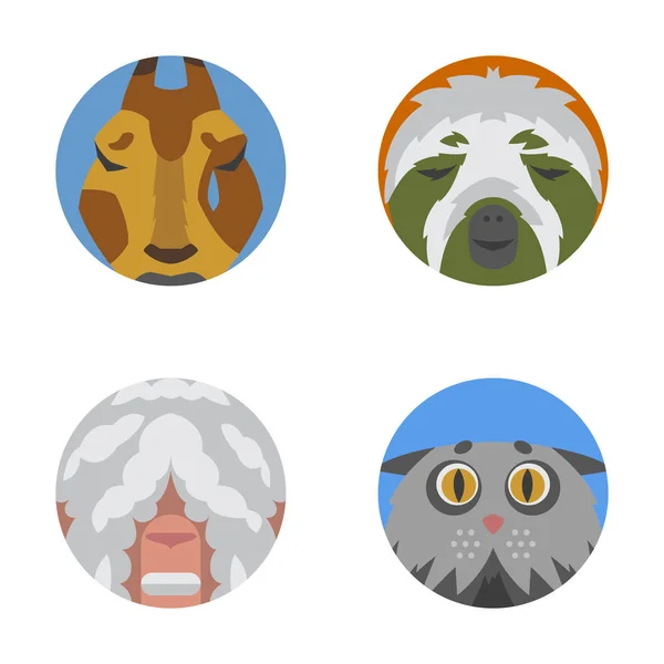 Animais bonitos emoções ícones isolado divertido conjunto rosto feliz personagem emoji cômico adorável animal de estimação e expressão sorriso coleção selvagem avatar vetor ilustração . — Vetor de Stock