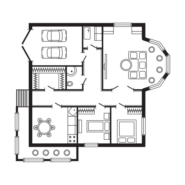 Bureau moderne plan architectural mobilier d'intérieur et projet de dessin de conception de construction — Image vectorielle
