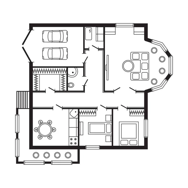 Nowoczesne biuro planu architektonicznego wnętrz meble i budowy projekt rysunek projektu — Wektor stockowy