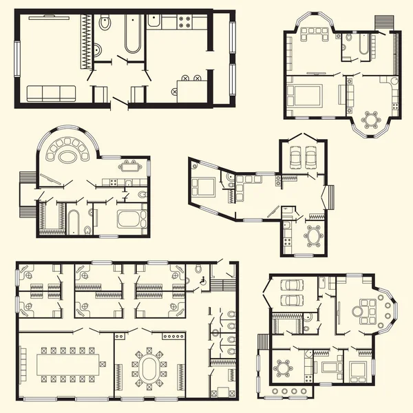 Moderne kantoor architectonische plan interieur meubelen en bouw design project tekening — Stockvector