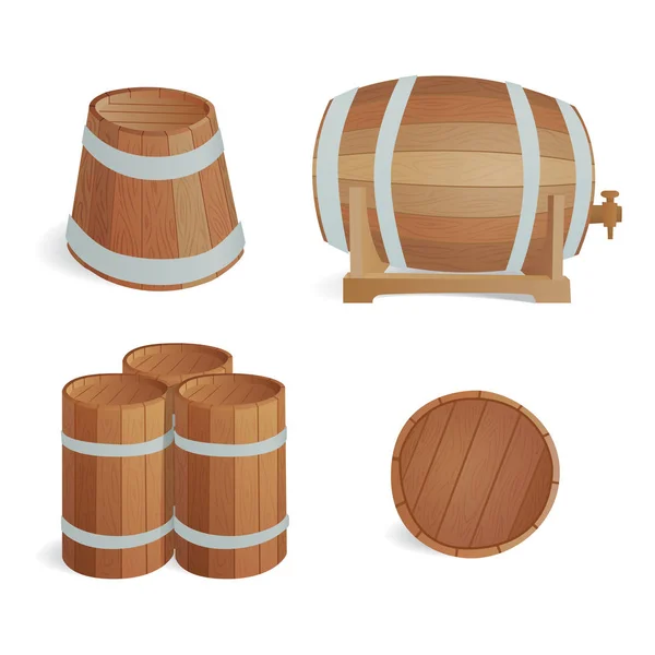 Wooden barrel vintage old style oak storage container and brown isolated retro liquid beverage object fermenting distillery cargo drum lager vector illustration. — Stock Vector
