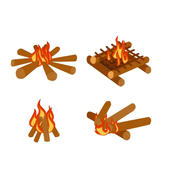 Ізольовані ілюстрації загоряння колод багаття вектор вогню і стопки дров — стоковий вектор