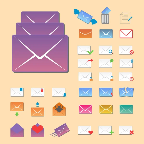 E-Mail Umschlag Abdeckung Icons Kommunikation und Büro Korrespondenz leer Abdeckung Adresse Design Papier leere Karte Geschäft Schreiben Nachricht Vektor Illustration. — Stockvektor