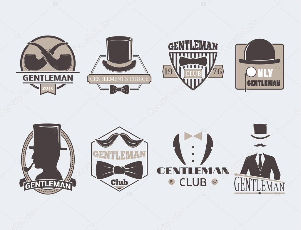 Vintage style design hipster gentleman logo vector illustration badge antique graphic design mustache element. Premium quality man shop stamp classic black silhouette fashion moustache barber sign.